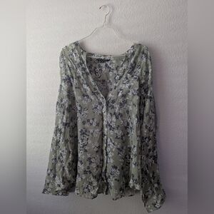 Zac & Rachel Women's Green Floral Button Down